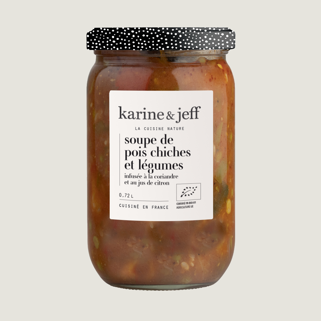 La soupe de pois chiches et légumes – infusée à la coriandre et jus de citron