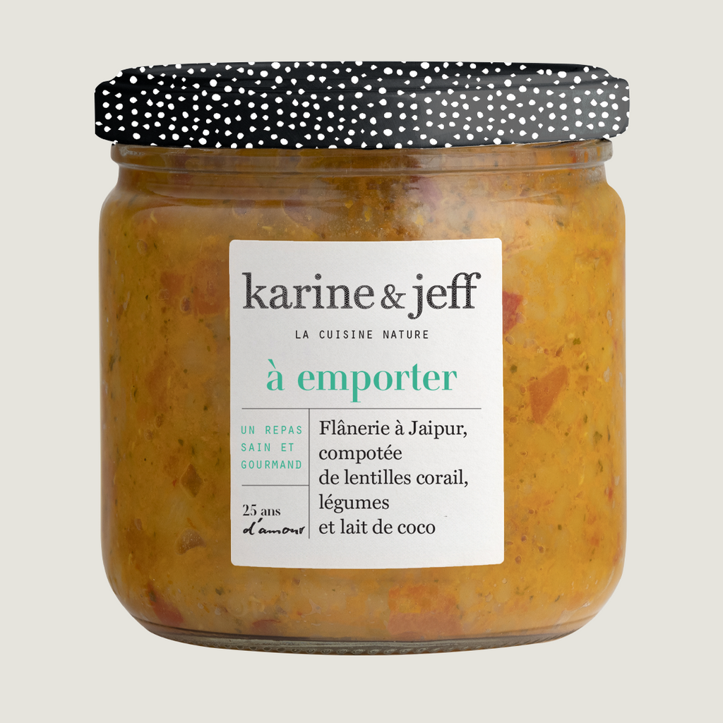 Flânerie à Jaipur - compotée de lentilles corail, légumes et lait de coco, recette bio Karine & Jeff