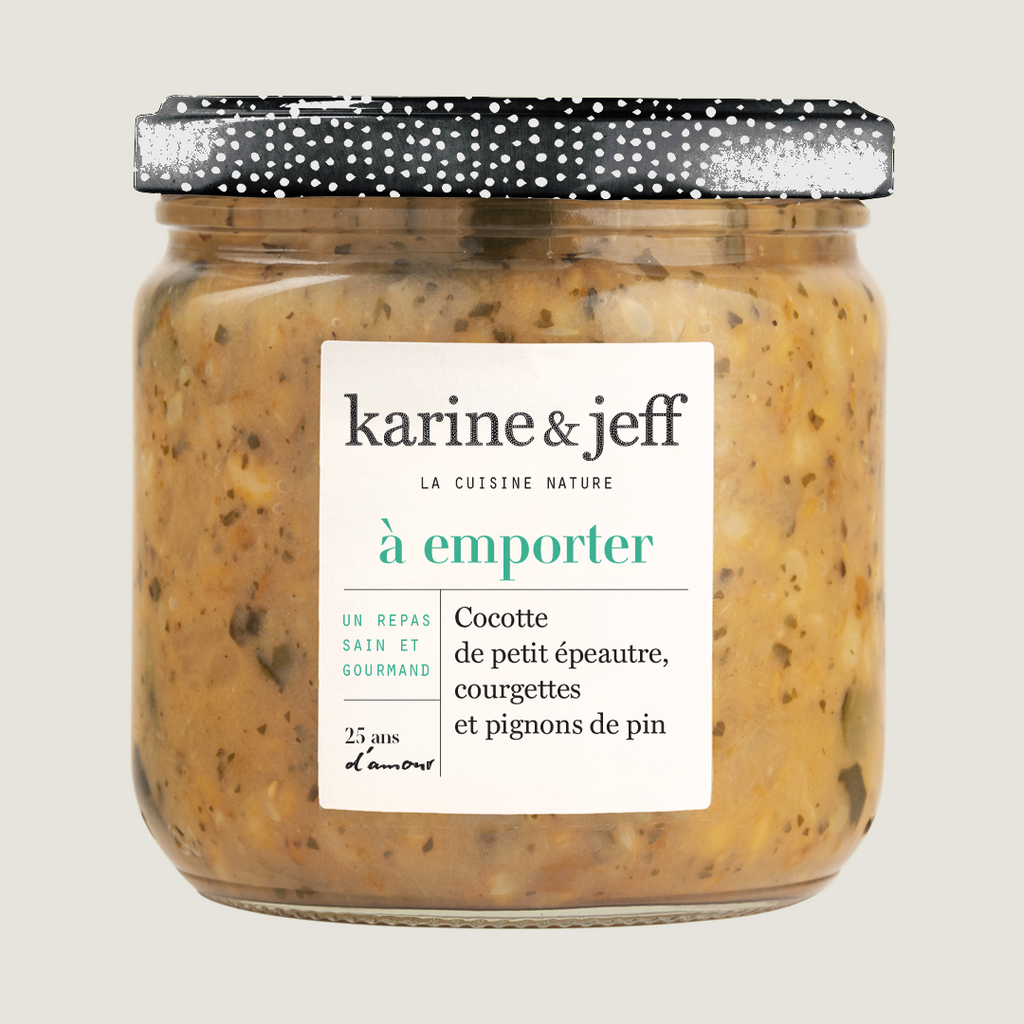 Cocotte de petit épeautre, courgettes et pignons de pin, recette bio Karine & Jeff