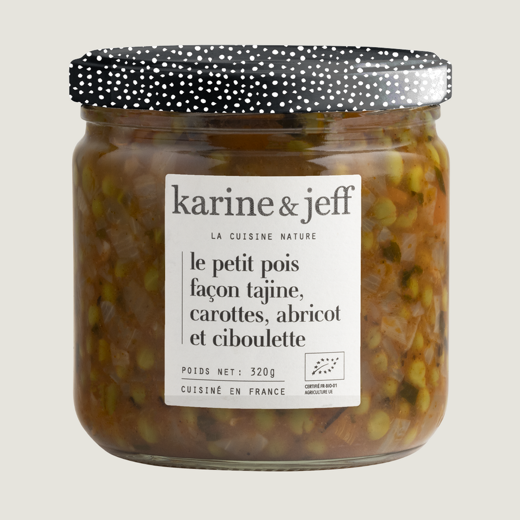 Le petit pois façon tajine, carottes, abricot et ciboulette