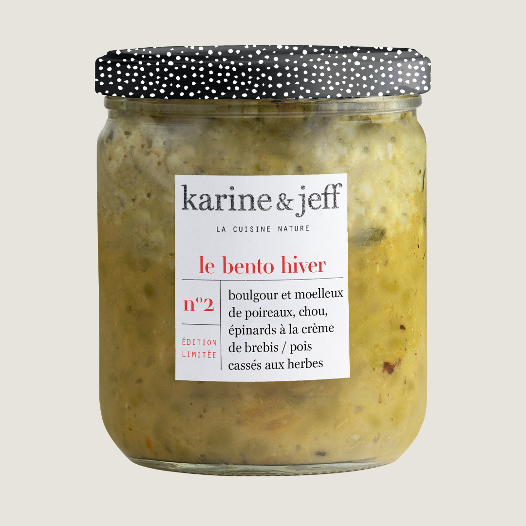 Boulgour et moelleux de poireaux, chou, épinards à la crème de brebis / pois cassés aux herbes