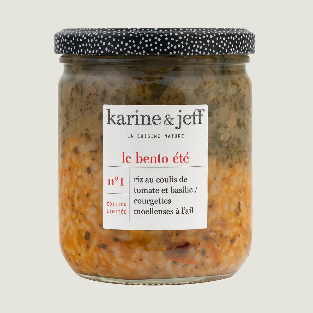 Riz au coulis de tomate et basilic / courgettes moelleuses à l'ail