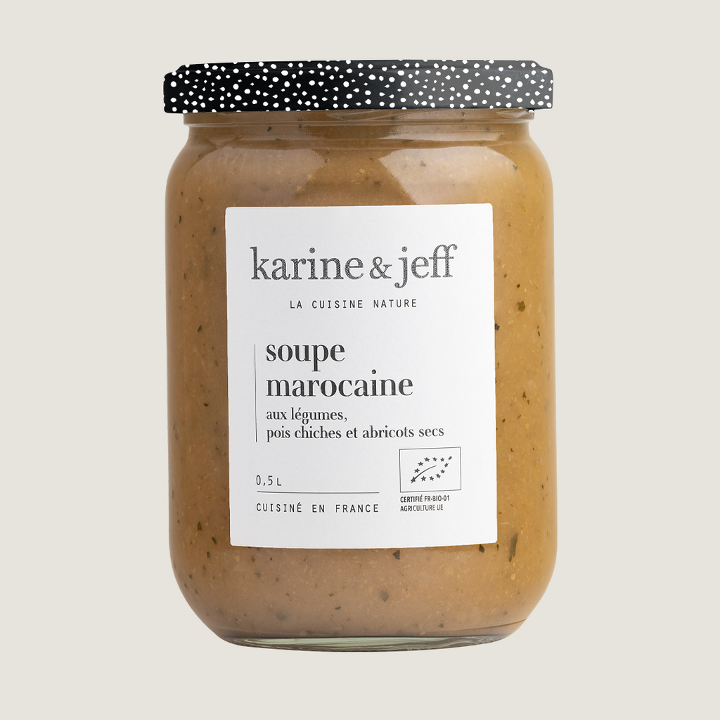 Soupe Marocaine - aux légumes, pois chiches et abricots secs, recette bio Karine & Jeff
